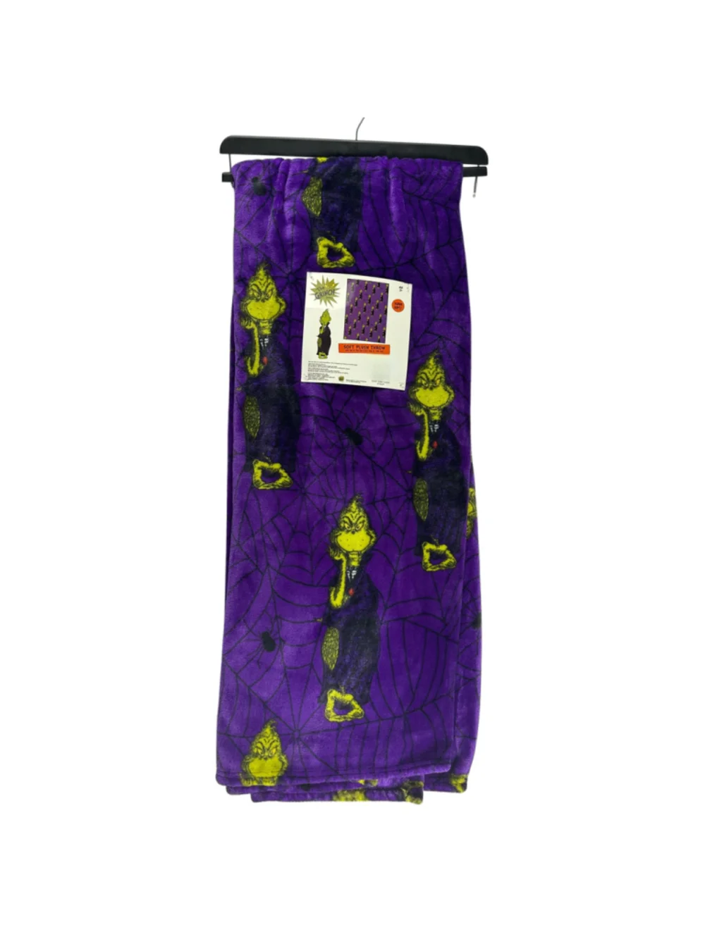 Disney The Grinch Halloween Plush Throw Blanket Purple Spiderweb Bats 50x70